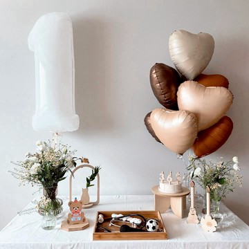 愛心 星星 奶油色 焦糖色 氣球 生日佈置 生日禮物 18吋 奶白色 心形鋁膜氣球 生日派對 情人節