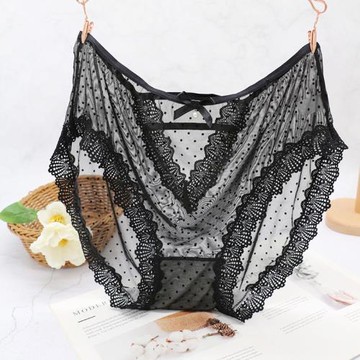 全透明性感高腰大碼鏤空內褲女胖mm200斤 加肥加大蕾絲彈性三角褲