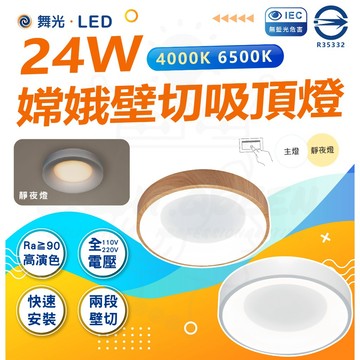 【舞光】 24W 嫦娥 壁切 LED 吸頂燈 小夜燈 臥室吸頂燈 木紋吸頂燈 壁切吸頂燈 兩段切換 快速安裝