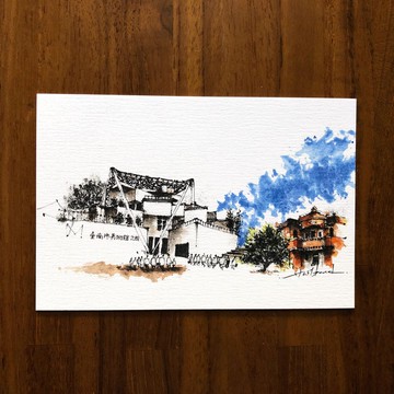 枯枝筆速寫 台南景點 美術館 插畫 手繪明信片