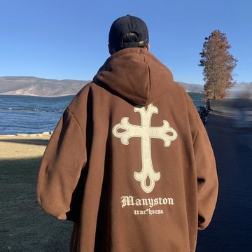 美式復古重磅連帽衛衣男春秋潮牌chic慵懶風上衣男士休閑運動外套