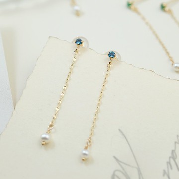 10K托帕石垂墜珍珠耳針