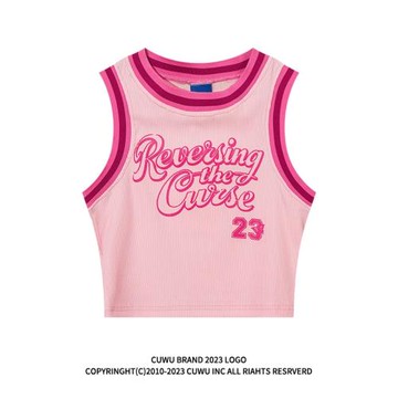 cuwu美式甜辣妹粉色背心女夏季新款潮牌t恤純欲顯瘦炸街無袖上衣