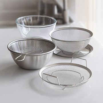 日本霜山 304不鏽鋼廚房料理瀝水盆/耐熱玻璃調理碗6件組