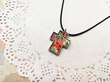十字架項鍊頸鍊 日本友禪紙 和紙(獨一商品)GY05-002