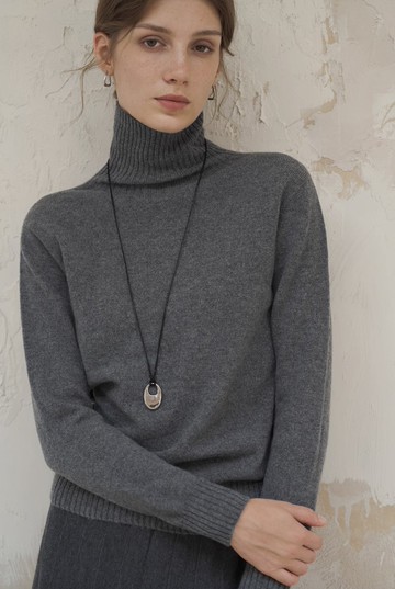 法式極簡 全羊毛高領針織衫上衣 無縫一體