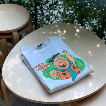 60s懷舊美國卡通摩登原始人短袖復古純棉街頭歐美風T恤潮流小眾