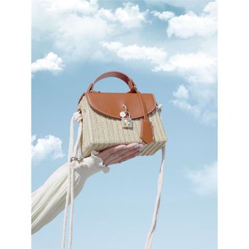 草編包單肩包女斜挎女包手提女包包2025鎖扣簡約鏈條通勤小方包