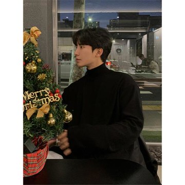 半高領打底衫男秋冬季純色德絨潮流保暖高級感黑色內搭長袖t恤男