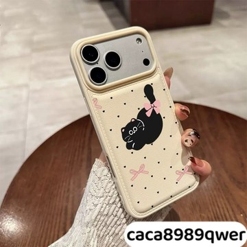 愛心點黑貓咪新款麵包殼 皮紋氣墊防摔 蘋果17 pro max i16 i11 i15 plus i13 14手機殼