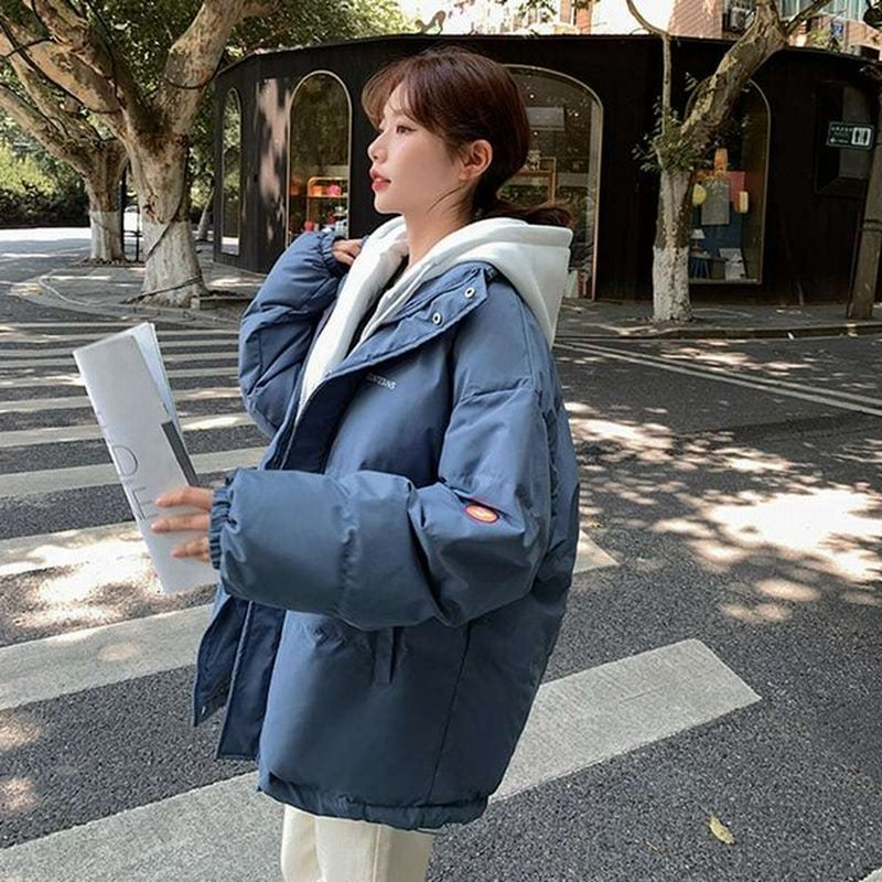 ダウンジャケット ダウン ジャケット フェイクレイヤード 重ね着風 フード付き 中綿 冬 コート アウター 無地 ワントーン ロゴ 通販 Lineポイント最大get Lineショッピング