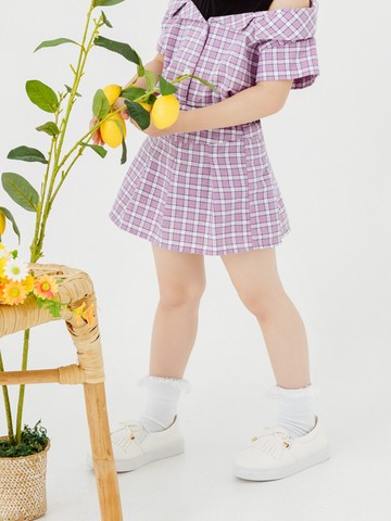 純棉格紋鬆緊腰A字褲裙