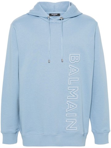 Balmain - logo-embossed cotton hoodie - men - Cotton/Cotton - L - Blue
