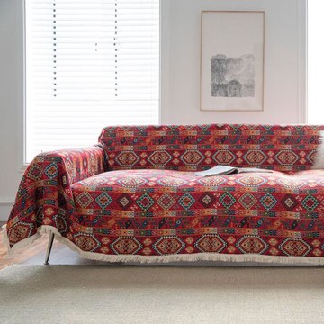 新年沙發巾加厚沙發毯紅色幾何全蓋布藝沙發套罩民族風一片式蓋毯