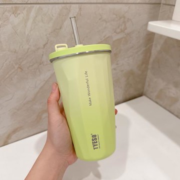 2025簡約咖啡杯保冷便攜漸變保溫杯女生高顏值辦公室學生吸管杯子