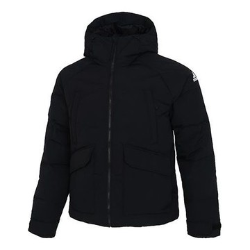 adidas Big Baffle Jkt Casual Sports Zipper Cardigan hooded down Jacket Black