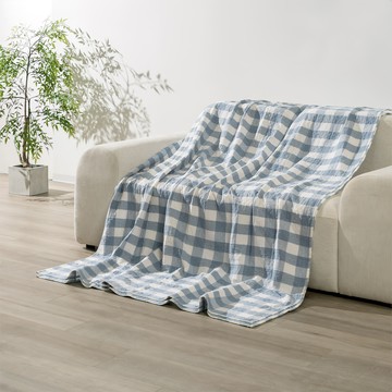 SANKi 三貴 全棉紗布蓋毯 晴天藍色格子  150 x 200cm  藍白色