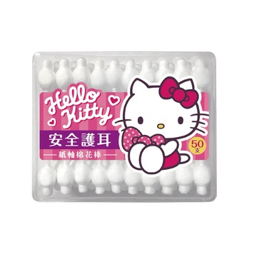 [寶富華]Hello Kitty安全護耳紙軸棉花棒50支(盒裝)(加大棉頭、避免過度深入耳朵內)