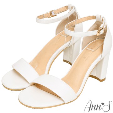 Ann’S不踩雷美腿製造機一字帶涼鞋-寬帶8公分高跟-白