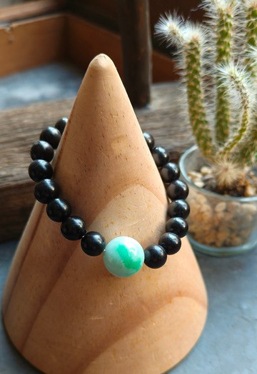 生日禮物 情人禮物 天然緬甸翡翠飄花陽綠珠 檀木手鍊