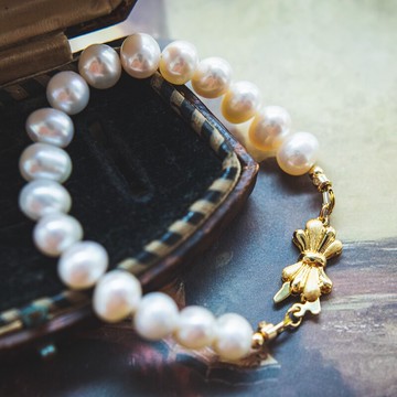 柳白猿手作 高品質天然淡水珍珠手鏈進口包金扣子珍珠貝母手串