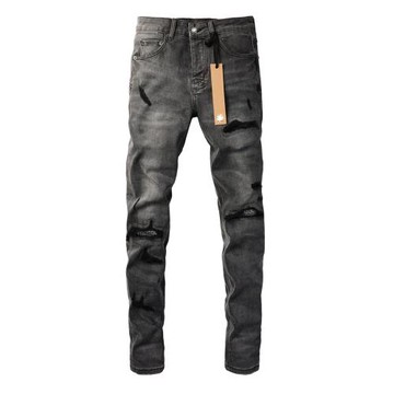 KUS jeans美式高街基礎做舊修身長褲緊身高街破洞緊身男牛仔褲子