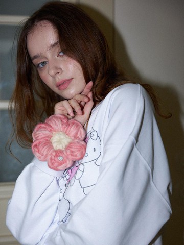 Crochet Dasy Big Flower Keyring _ Pink
