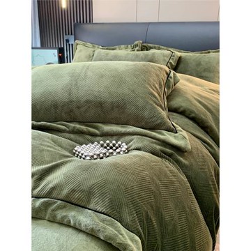 簡約冬季雙面純色牛奶絨四件套輕奢雕花保暖被套加厚1.8m床上用品