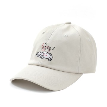 貓咪愛音樂刺繡圖案鴨咀帽/ 棒球帽/ 老爹帽 (卡其色)