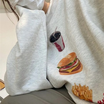 X06 CU🇰🇷現貨秒出🔥漢堡薯條可樂🍔兩種厚度自由選～印花圓領長袖上衣/衛衣