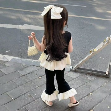 🎀biubiu童裝🎀女童韓版氣質套裝夏款兒童設計感拼接女小童背心喇叭褲