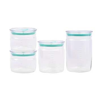 iwaki 圓形玻璃密封罐禮盒 Set 4入  日本認證耐熱玻璃  上蓋密閉筏不溢漏  寬口易清潔  可洗碗機/消毒/微波  可堆疊收納  1組