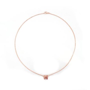 Hermes 愛馬仕 Mini Pop H 立體橢圓簍空項鍊(玫瑰粉/玫瑰金)