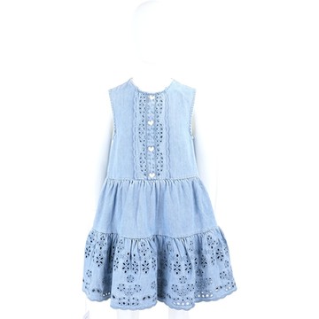 Self-portrait 童裝 花瓣簍空愛心珍珠水鑽釦飾藍色無袖牛仔洋裝 連身裙