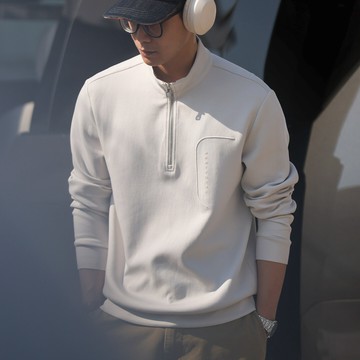 Wuluwear 休閒莫代爾半拉鍊立領POLO衫310g抗皺立體鋼印長袖上衣