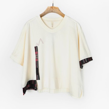 杏 - V領拚彩格造型上衣 #U1116