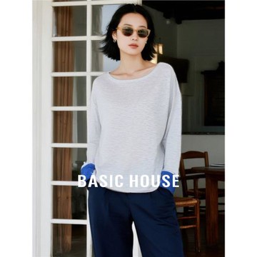 Basic House/百家好慵懶感撞色針織衫秋冬新款小眾長袖上衣女2025