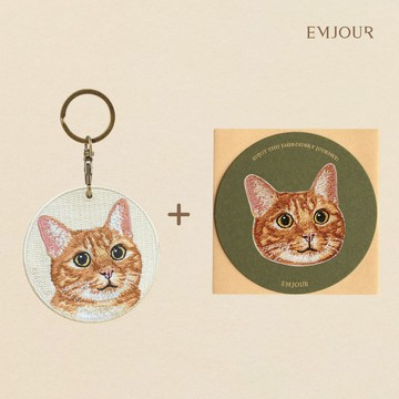 【EMJOUR】雙面刺繡吊飾&刺繡貼紙卡片 - 橘貓