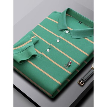 條紋polo衫男長袖t恤翻領刺繡2024新款保羅純棉男士中年春秋季裝