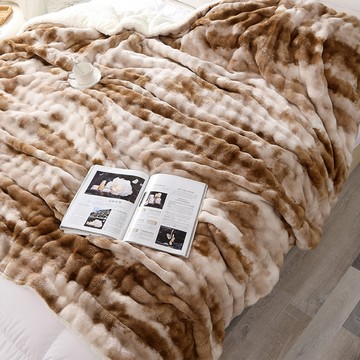 Candid Keven 兔毛羊羔絨漸層泡泡綿柔雙面保暖毯  200 x 150cm  咖啡色