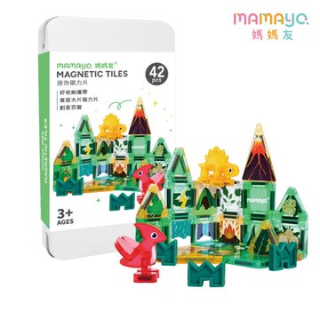 【mamayo】主題式迷你磁力片-森林恐龍(42pcs/隨身攜帶款/附鐵盒、磁吸恐龍2pcs、說明書)
