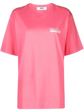 MSGM - logo-print cotton T-Shirt - women - Cotton - M - Pink