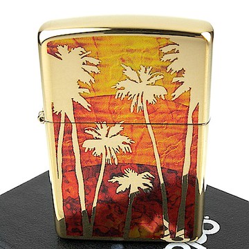 ZIPPO 美系~Palm Tree Sunset-日落棕櫚樹圖案設計打火機