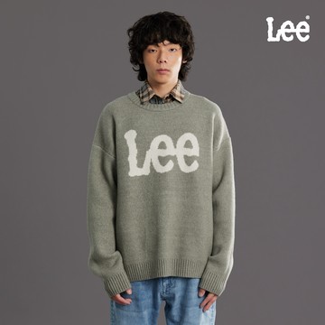 Lee 大LOGO長袖圓領毛衣 男 灰綠 LB612001011