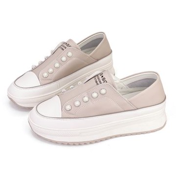 Robinlo 奢華珍珠軟Q真皮2WAY厚底小白鞋 PIERINA 奶茶杏