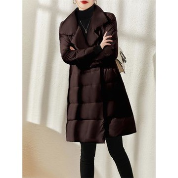 簡漫【擁抱的溫度】 真90白鵝絨 可收納翻駁領中長款面包羽絨服女