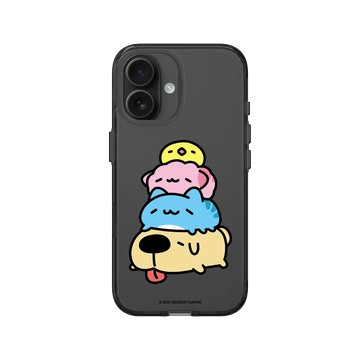 iPhone 16 Clear (相機按鈕) 酷墨灰 - 貓貓蟲咖波 Bugcat Capoo - 咖波好朋友趴趴睡