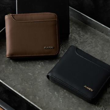 天藍小舖-霧墨男用拉鍊真皮短夾-共2色-$490【A08081839】