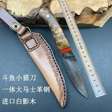 【热销】北歐戶外刀一體大馬士革鋼耐用直刀野營求生手把肉小刀隨防身刀具