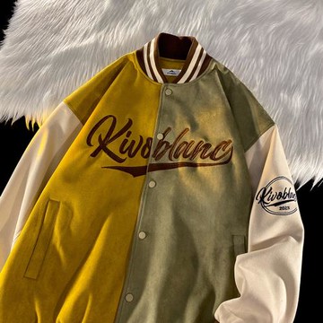 vintage棒球服男美式復古字母刺繡拼接上衣秋季休閑外套飛行夾克